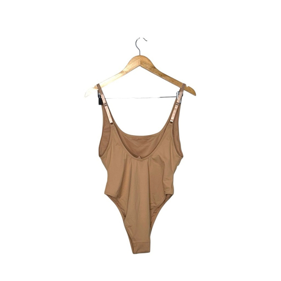 Skims Kim Kardashian Recycled Swim Scoop Neck One Piece Swim Ochre Tan Size XL - Picture 4 of 8
